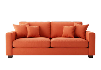 Wall Mural - vibrant orange fabric sofa with two large cushions and two side pillows, isolated on white background