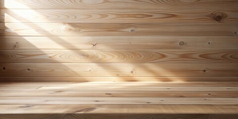 Wall Mural - Sunlit Wooden Room Interior with Empty Horizontal Surface