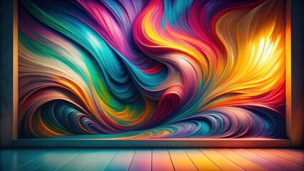 Aufkleber - Abstract Colorful Swirling Waves Mural on a Room's Wall