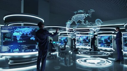 Leinwandbilder - Advanced technology hub displays global data analytics in a futuristic control room
