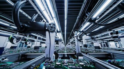 Leinwandbilder - Industrial robots streamline electronics assembly in a high-tech facility