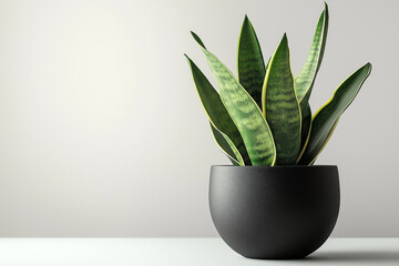 Wall Mural - A potted plant sits in a black bowl on a white table