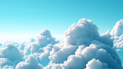 Wall Mural - Bright 3D Large Fluffy Cumulus Clouds in Blue Sky