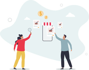 Wall Mural - E-commerce store for online shopping and purchases.Distant internet shop with website or mobile application platform for customers .flat characters.