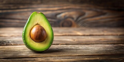 Wall Mural - A halved avocado with a visible pit rests on a rustic wooden surface