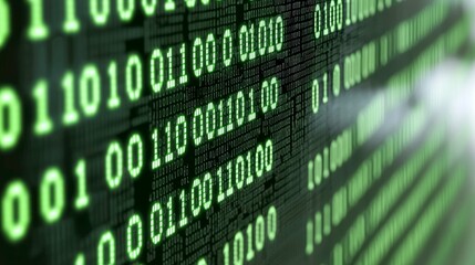 Abstract Green Binary Code: Digital Data Stream, Technological Background, Matrix, Cyber, Network, and Programming Concept