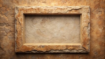 Poster - Rustic stone frame on textured wall background, ideal for design projects needing a natural, earthy aesthetic.