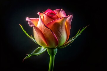 Wall Mural - Dark Rose Bud Closeup: Full Depth of Field, Black Background, Low Key Lighting