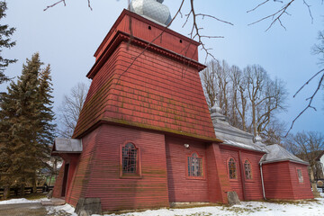 Historic wooden Lemko Orthodox church in Tylicz from 1743, dedicated to Saints Kosmas and Damian. 