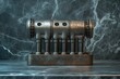 © Roshani - Rustic steampunk-style metal contraption with intricate gears and screws.