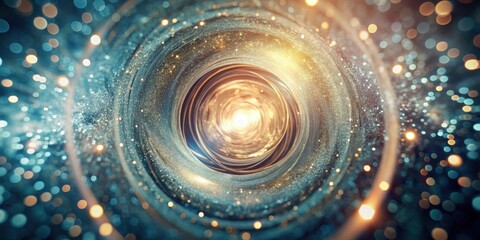 Aufkleber - Abstract swirling galaxy of shimmering gold and teal particles, a mesmerizing cosmic tunnel of light and glitter