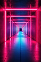 Wall Mural - futuristic neon tunnel with vibrant pink and blue lights creating a modern and dynamic perspective