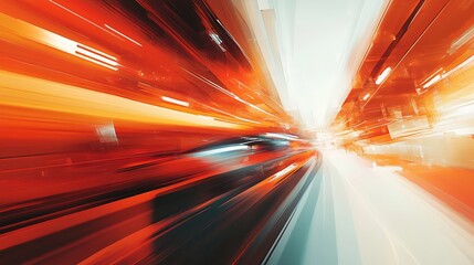 Canvas Print - Dynamic orange streaks depict rapid motion through a bright tunnel. AI Generated