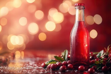 Sticker - Cranberry Juice Bottle Festive Red Background