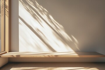 Wall Mural - wooden table for displaying in a room with beautiful sunlight