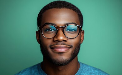 A man wearing glasses is smiling and looking at the camera