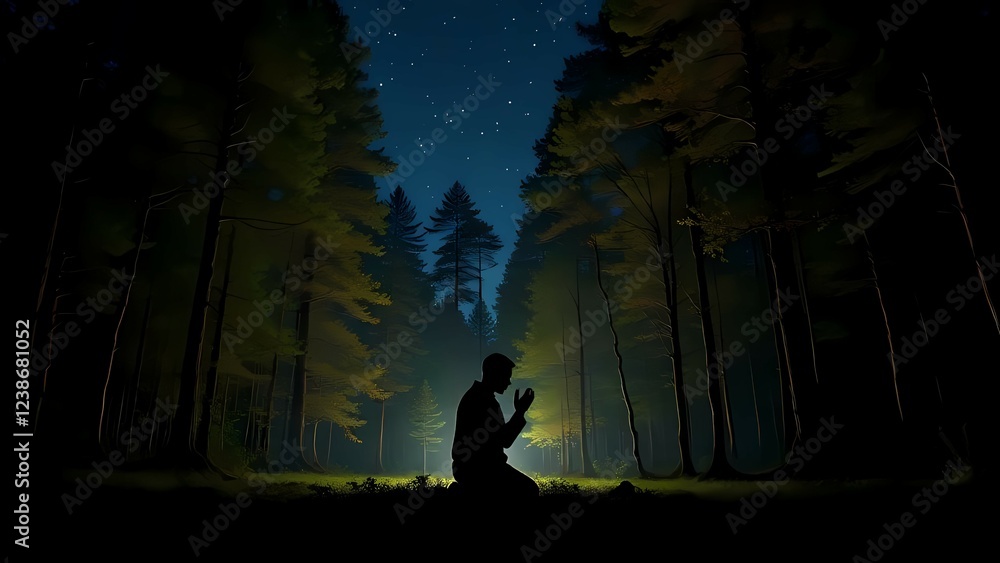 Muslim man praying late at night Stock Illustration | Adobe Stock