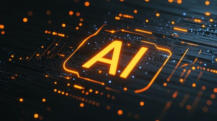 Wall Mural - vibrant ai symbol with luminous orange text on black background representing digital innovation
