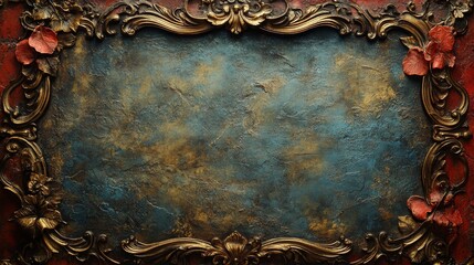 Aufkleber - Ornate Antique Frame with Teal and Gold Textured Background, Perfect for Vintage Designs and Elegant Presentations.