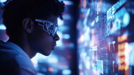Young Person Viewing Futuristic Digital Interface