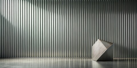 Aufkleber - Modern metallic cube resting on a sleek floor against a ribbed wall