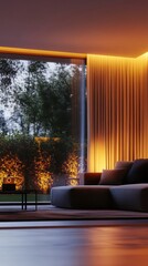 Wall Mural - Modern Living Room Evening Ambiance Nighttime Garden View