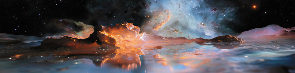 Wall Mural - Celestial Landscape with Reflective Water and Nebula
