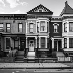 Wall Mural - Victorian row house house black and white on plain white background