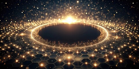 Aufkleber - Abstract Golden Glitter Hexagon Background with Glowing Circle
