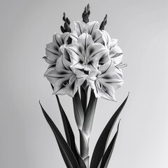 Wall Mural - Gladiolus flower black and white on plain white background