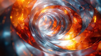 Wall Mural - Swirling tunnel with shiny orange and white surfaces, abstract digital background