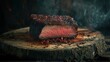 © Jelena - succulent smoked brisket with charred bark and pink smoke ring, served on rustic wooden board, dramatic side lighting, food photography style
