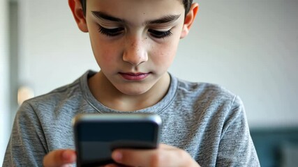 Boy staring at the smartphone - concept of a addiction to social media or apps