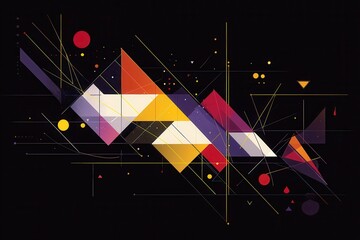 Wall Mural - Abstract geometric design with bold colorful shapes on a dark textured background