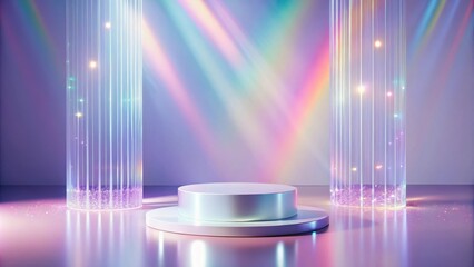 Poster - Abstract Pastel Display with Illuminated Columns and Shimmering Base