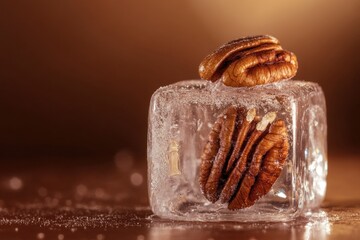 Wall Mural - Pecan Nuts Frozen Inside A Clear Ice Cube