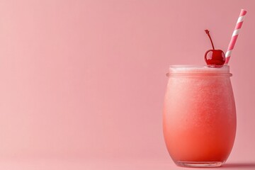 Wall Mural - Pink Frozen Drink with Cherry and Straw