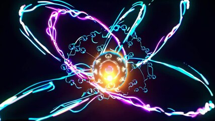 Poster - Exploring the vibrant representation of atomic structures with colorful energy trails