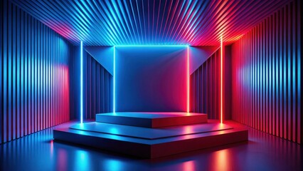 Poster - Abstract Neon Stage with Geometric Walls and Illuminated Platform