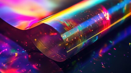 Iridescent reflective material with captivating rainbow color spectrum and bokeh