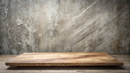 Poster - Rustic Wooden Board Display on Weathered Plank Surface Against a Textured Wall