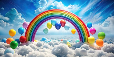 Poster - Rainbow Archway in a Dreamy Cloudscape with Colorful Balloons