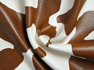 Wall Mural - A brown and white cow print fabric. The brown and white pattern is very detailed and looks like a cow's skin