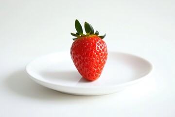 Wall Mural - A Single Red Strawberry on a White Plate