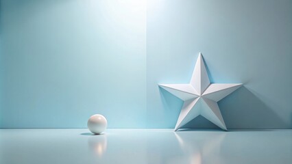 Aufkleber - Minimalist Scene Featuring a White Sphere and Star Against a Light Blue Background