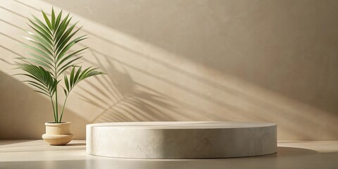 Poster - Minimalist Product Display with Sunlight and Tropical Plant