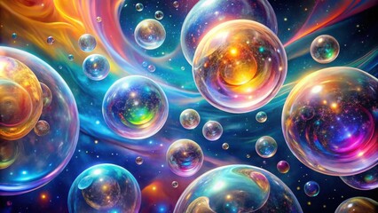 Wall Mural - a multiverse of sparkling, iridescent bubbles in a cosmic nebula