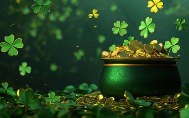 Sticker - Magical Saint Patrick Day theme with glowing leprechaun gold, floating shamrocks, and an elegant text space