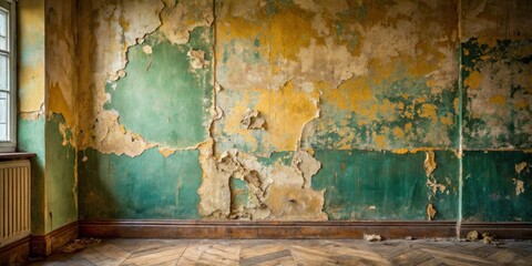 Poster - A Room's Aged Beauty  Peeling Paint Reveals Layers of Time and History on a Rustic Wall