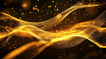 Wall Mural - luxurious golden waves with sparkling particles create abstract background